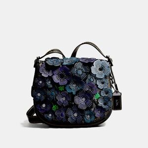 *RARE* COACH 1941 Black Tea Rose Saddle Bag Style 38195
